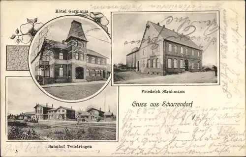 Ak Scharrendorf Twistringen Niedersachsen, Hotel Germania, Bahnhof Twistringen Gleisseite, Gasthof