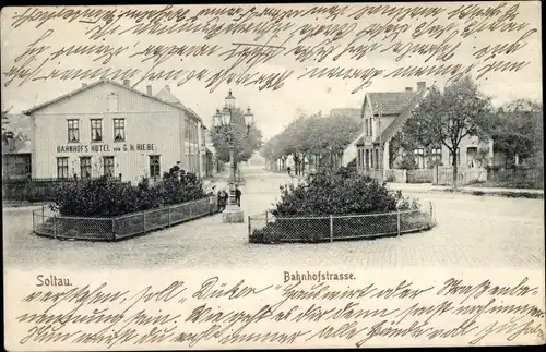 Ak Soltau Lüneburger Heide Niedersachsen, Bahnhofstraße, Bahnhofs-Hotel