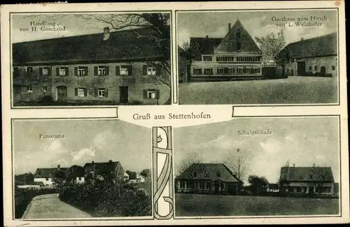 Ak Stettenhofen Langweid am Lech, Gasthaus zum Hirsch, Schulgebäude, Geschäft H. Gumbrod