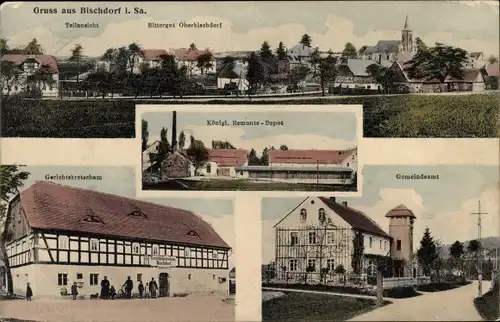 Ak Bischdorf Rosenbach Oberlausitz, Rittergut Oberbischdorf, Kgl. Remonte-Depot, Gerichtskretscham