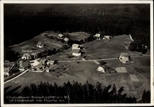 Ak Zwieselberg Alpirsbach im Schwarzwald, Luftbild Gasthaus Villa Berta und Villa Elisabeth