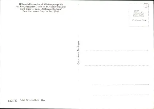 Ak Freudenstadt im Schwarzwald, Café zum Güldnen Barben