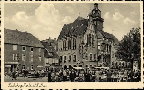 Ak Bückeburg im Kreis Schaumburg, Markt mit Rathaus