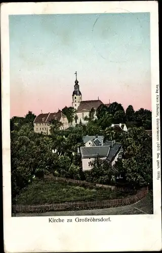 Ak Großröhrsdorf im Kreis Bautzen, Ortschaft mit Blick zur Kirche