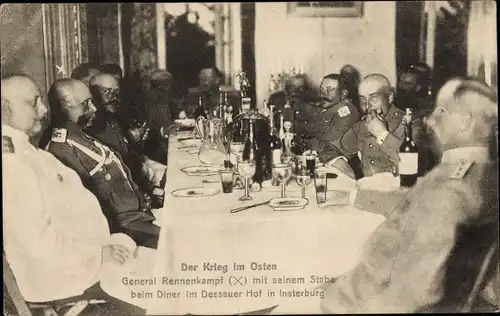 Ak Tschernjachowsk Insterburg Ostpreußen, General Rennenkampf mit Stab beim Diner im Dessauer Hof