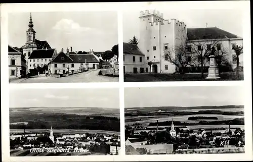 Ak Groß Siegharts in Niederösterreich, Straßenpartie, Gesamtansicht, Denkmal