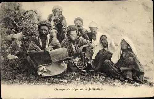 Ak Jerusalem Israel, Groupe de lépreux, Leprakolonie, Gruppenportrait