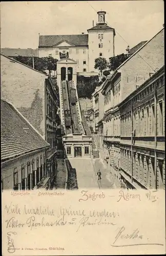 Ak Agram Zagreb Kroatien, Drahtseilbahn