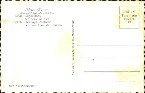 Ak Schauspieler und Sänger Peter Kraus, Portrait