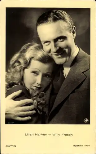 Ak Schauspielerin Lilian Harvey, Schauspieler Willy Fritsch, Portrait, Ufa Film