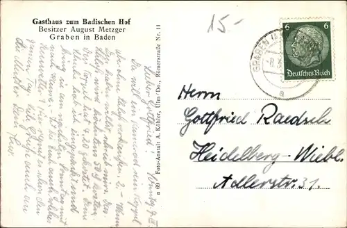 Ak Graben in Baden, Gasthaus zum Badischen Hof