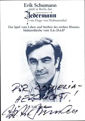 Ak Schauspieler Erik Schumann, Jedermann, Autogramm