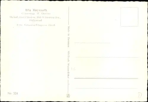 Ak Schauspielerin Rita Hayworth, Portrait, Kurzes Haar