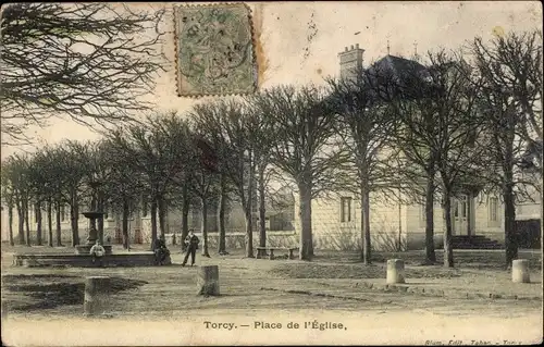 Ak Torcy Seine et Marne, Place de l’Eglise