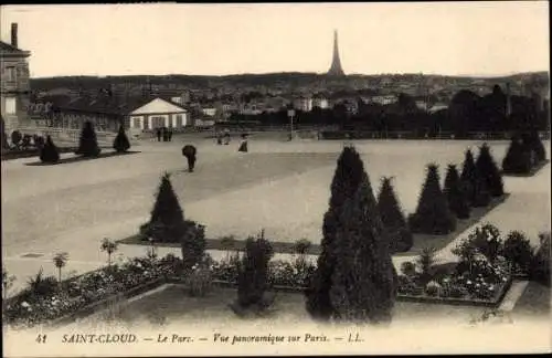 Ak Saint Cloud Hauts de Seine, Der Park, Panoramablick auf Paris