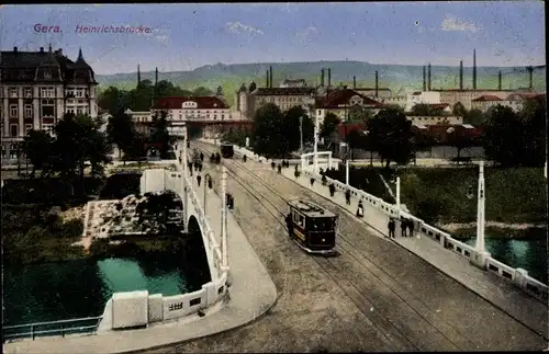 Ak Gera, Heinrichsbrücke, Straßenbahn