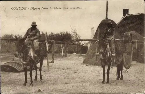 Ak Koksijde Coxyde sur Mer Westflandern, Krabbenfischer