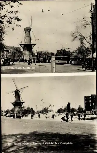 Ak Rotterdam Südholland Niederlande, Oostplein, Goudeschesingel mit Mühle