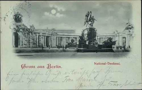 Mondschein Ak Berlin Mitte, National-Denkmal