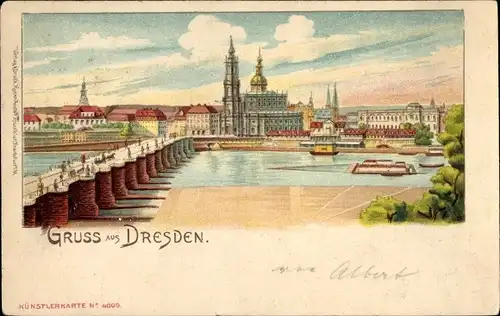 Litho Dresden Altstadt, Ortsansicht, Brücke