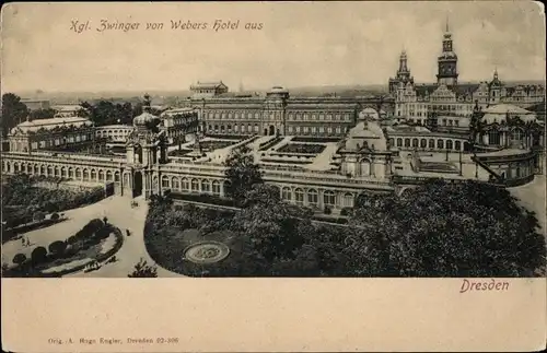 Ak Dresden Altstadt, Königlicher Zwinger, vom Webers Hotel aus