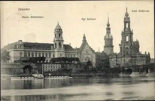 Ak Dresden Altstadt, neues Ständehaus, Kgl. Schloss, kath. Hofkirche