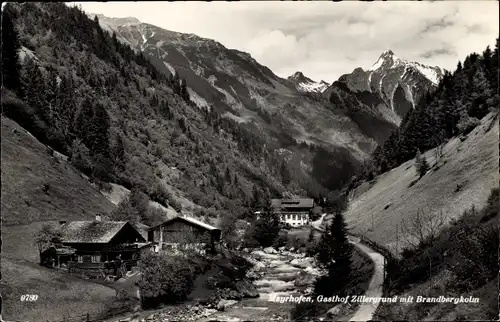 Ak Mayrhofen im Zillertal Tirol, Gasthof Zillergrund mit Brandbergkolm