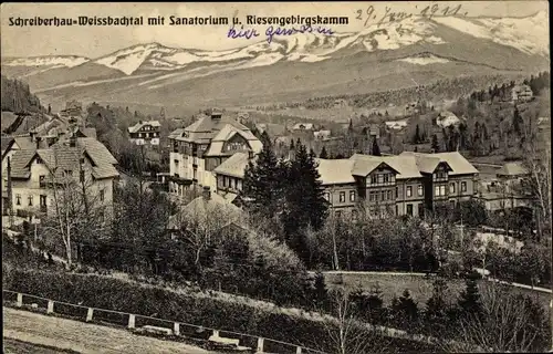 Ak Weißbachtal Szklarska Poręba Schreiberhau Riesengebirge Schlesien, Sanatorium, Riesengebirgskamm