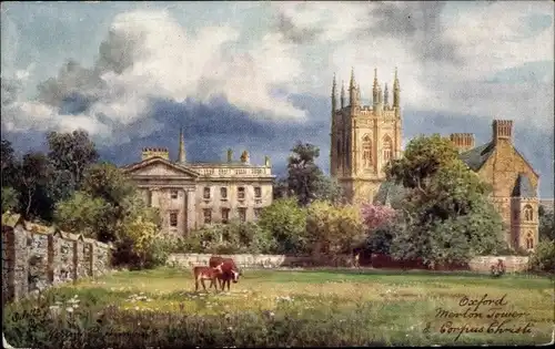 Ak Oxford Oxfordshire England, Merton Tower und Corpus Christi