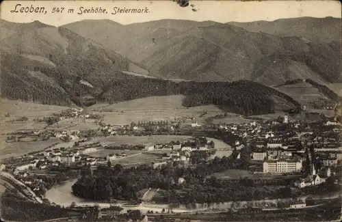 Ak Leoben Steiermark, Ortspanorama, Gebirge