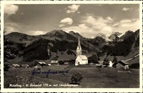 Ak Mittelberg im Kleinwalsertal Vorarlberg, Kirche, Schafalpgruppe