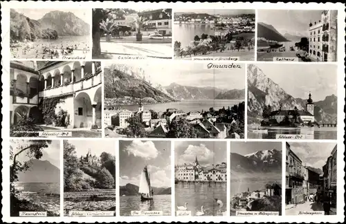 Ak Gmunden am Traunsee Oberösterreich, Panorama, Schloss Ort, Rathaus, Strandbad, Esplanade