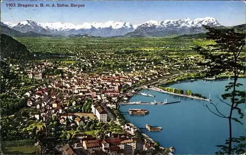 Ak Bregenz am Bodensee Vorarlberg, Panorama, Schweizer Berge