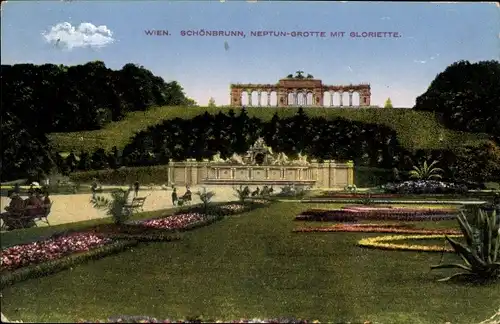 Ak Wien Hietzing, Schloss Schönbrunn, Neptungrotte, Gloriette