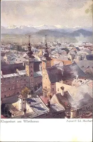 Künstler Ak Ed. Manhart, Klagenfurt am Wörthersee Kärnten, Ortsansicht