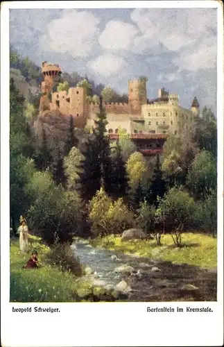 Künstler Ak Leopold Schweiger, Weinzierl am Walde in Niederösterreich, Burg Hartenstein, Kremstal