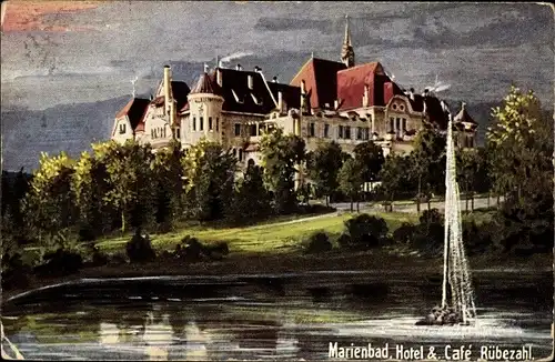 Künstler Ak Mariánské Lázně Marienbad Region Karlsbad, Hotel und Café Rübezahl