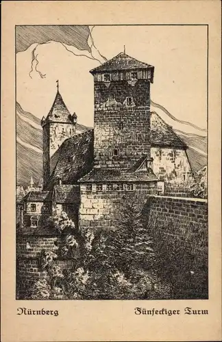 Künstler Ak Schmigalle, Victor, Nürnberg in Mittelfranken, Fünfeckiger Turm