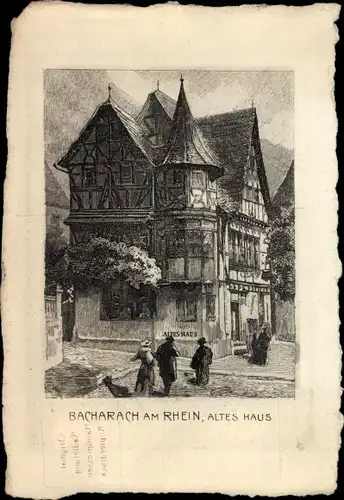 Künstler Ak Bacharach am Rhein, altes Haus, Fachwerkhaus