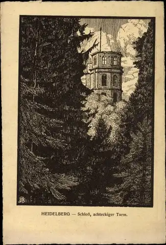 Künstler Ak Heidelberg am Neckar, Schloss, achteckiger Turm