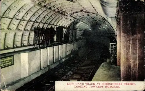 Ak New York USA, linker Gleis an der Christopher Street, Blick in Richtung Hoboken