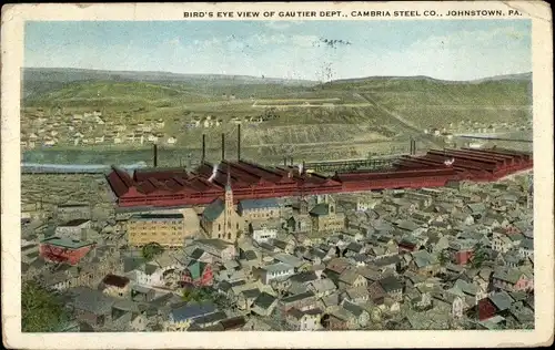 Ak Johnstown New York USA, Vogelperspektive von Gautier Dept, Cambria Steel Co.