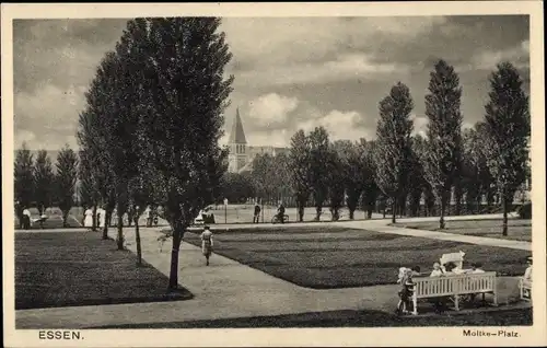 Ak Essen im Ruhrgebiet, Moltke-Platz, Kirchturm