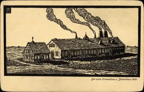 Künstler Ak Essen, Der Erste Schmelzbau und Stammhaus 1819, Alfred Krupp, Kruppsche Betriebe