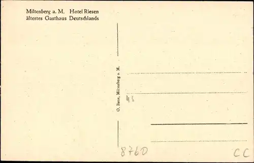 Ak Miltenberg am Main Unterfranken, Hotel Riesen, ältestes Gasthaus Deutschlands