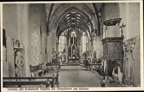 Ak Ersheim Hirschhorn am Neckar Hessen, Ersheimer Kapelle, Innenansicht, Altar, Kanzel