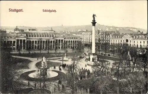 Ak Stuttgart in Württemberg, Schlossplatz, Brunnen