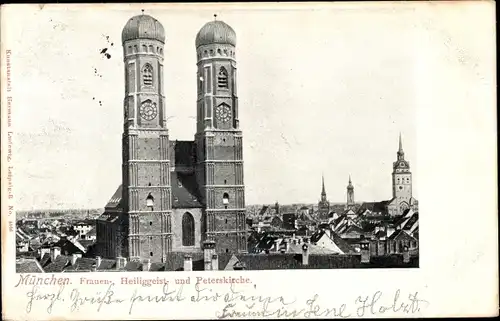 Ak München, Frauen- Heiliggeist- und Peterskirche