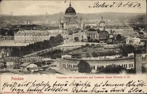 Ak Potsdam, Panorama, Langebrücke, Denkmal Kaiser Wilhelm d. Gr.