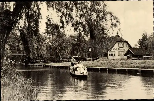 Ak Lehde Lübbenau im Spreewald, Cafe Venedig, Spreewaldkahn